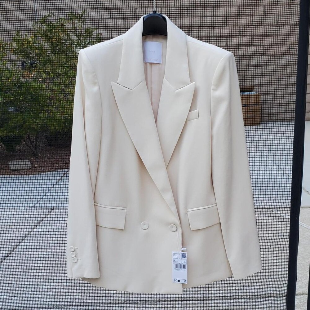MANGO Double-Breasted Suit Blazer in Ecru size M